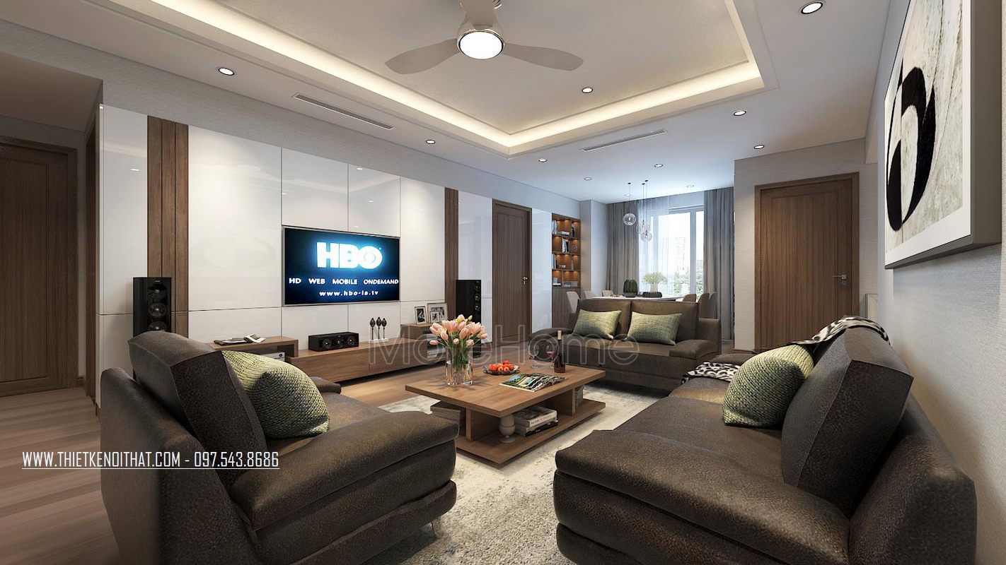 Thiết kế nội thất phòng khách chung cư hiện đại N05 Hoàng Đạo Thúy